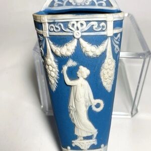 Vintage Jasper Ware Wall Pocket Floral Vase Blue Victorian Style Regency Vibe